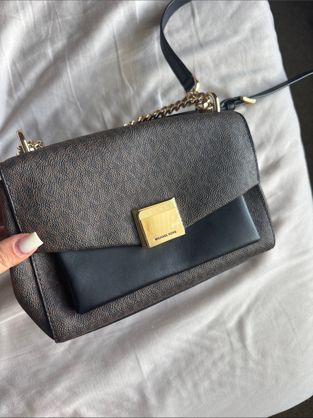 Michael Kors Brown and Black Shoulder Bag with Gold Hardware